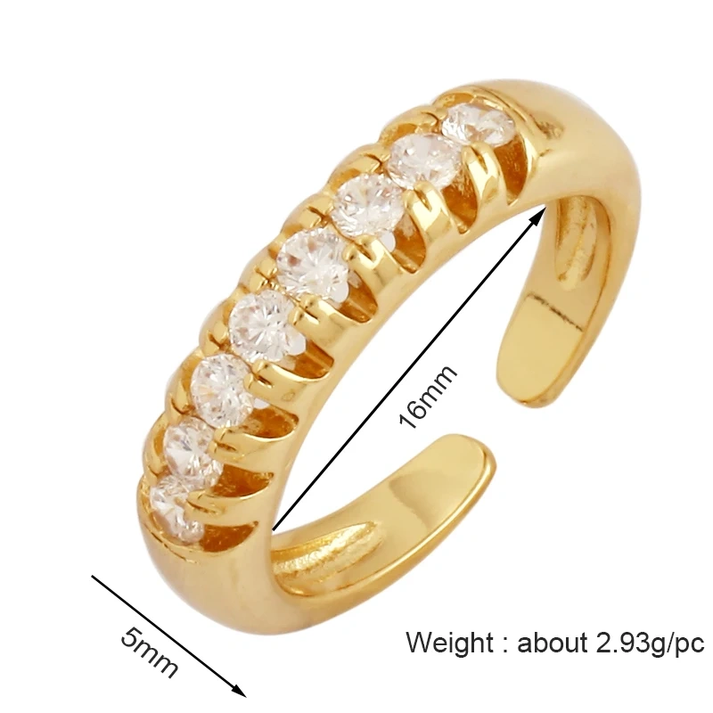 Fashion Cubic Zirconia Geometry Colorful Finger Ring,18K Gold Plated Open Adjustable Rings Charm Jewelry Findings Supplies