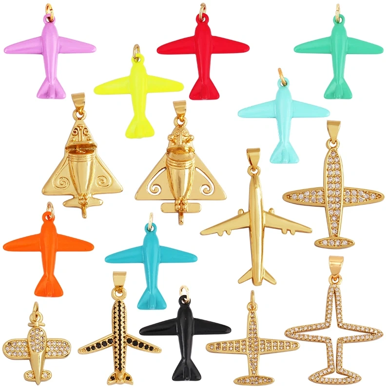 Jet Airplane Quimbaya artifact Colorful Enamel Charm Pendant for Necklace Bracelet Earring, Mens Summer Beach Jewelry Supplies