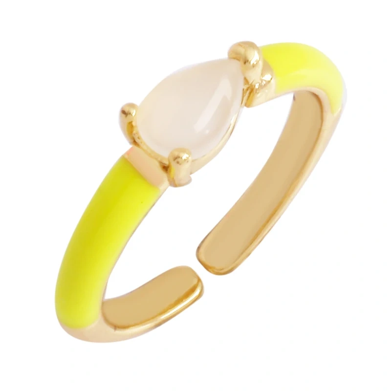 Fashion Colorful Eye Water Drop Shape Finger Ring,18K Gold Plated Zircon Open Adjustable Rings Charm Jewelry Findings Supplies