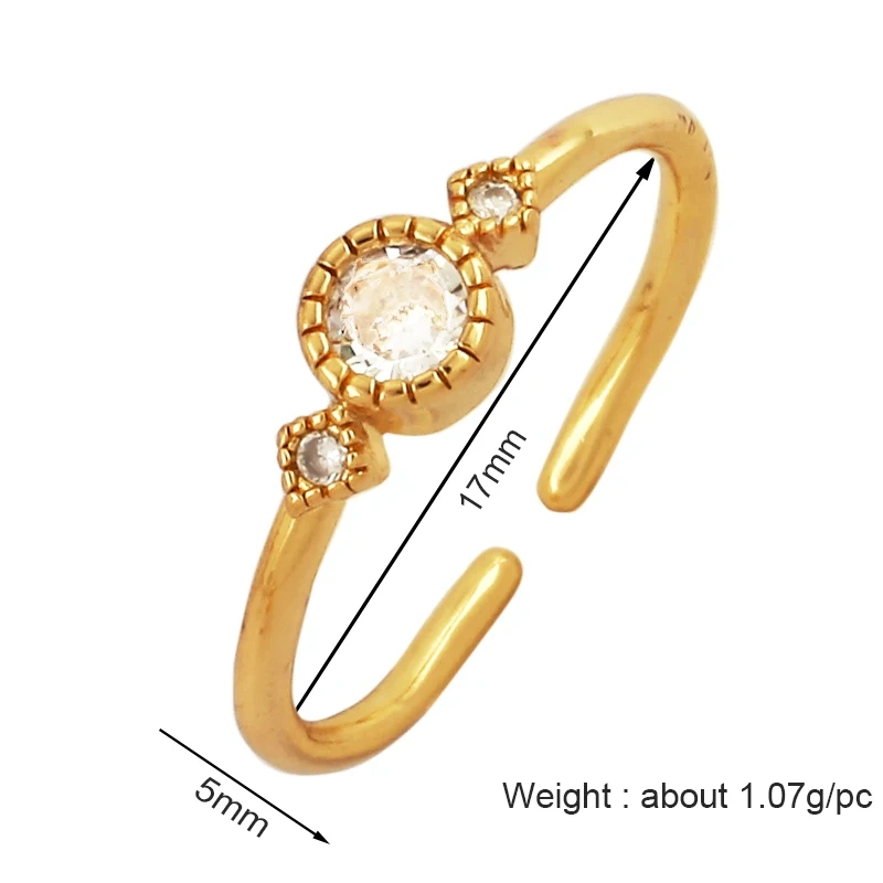 Unique Style Fashion Colorful Geometry Finger Ring,18K Gold Plated Zircon Open Adjustable Rings Charm Jewelry Findings Supplies