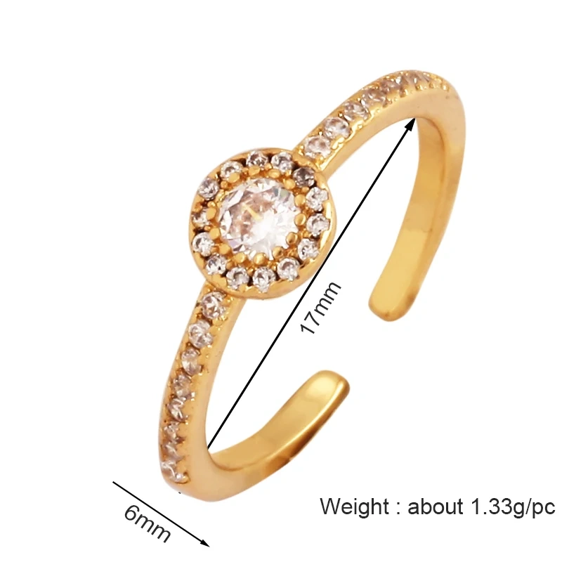 Unique Style Fashion Colorful Geometry Finger Ring,18K Gold Plated Zircon Open Adjustable Rings Charm Jewelry Findings Supplies