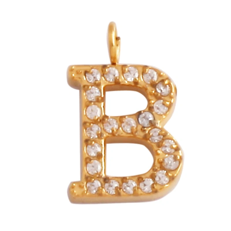 New 316 Stainless Steel Full Zircon Initial Name A-Z Letter Charm Pendant,Bracelet Necklace Jewelry Findings Components Supplies