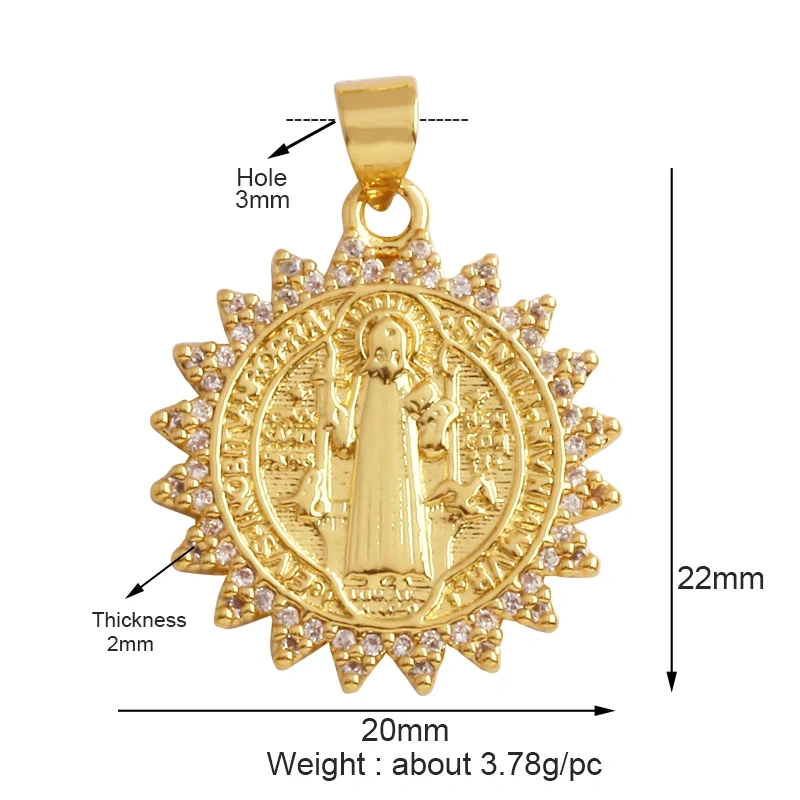 Holy Religious Style Virgin Mary Jesus Geometry Charm Pendant,18K Gold Inlaid Cubic Zirconia Jewelry Necklace Accessories Supply