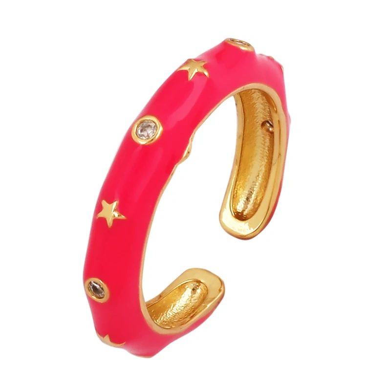 Fashion Cubic Zirconia Geometry Colorful Finger Ring,18K Gold Plated Open Adjustable Rings Charm Jewelry Findings Supplies