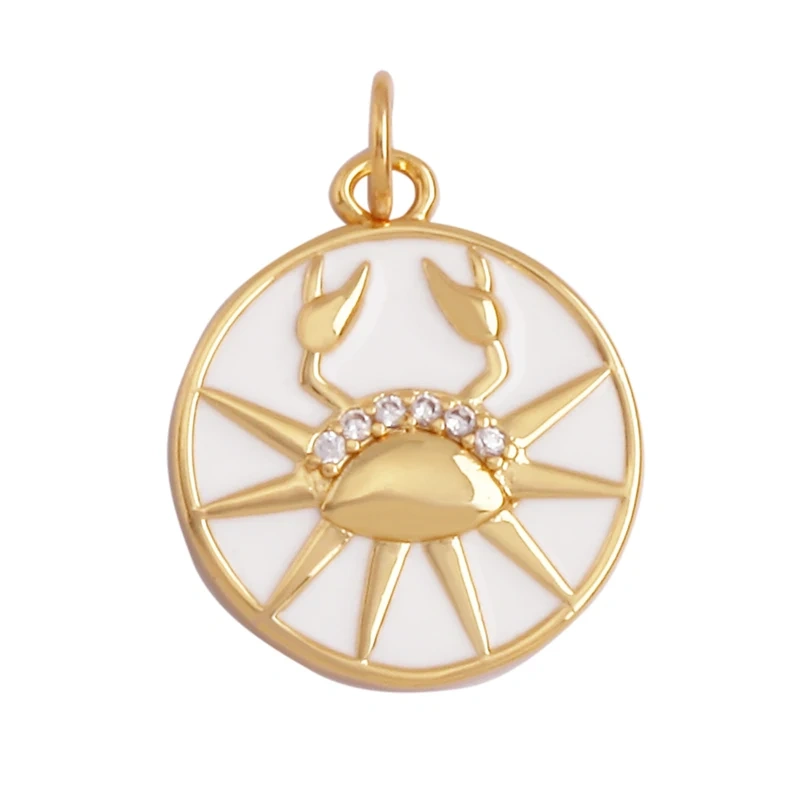 Trendy Zodiac Horoscope Sign Medallion Charm Pendant,18K Gold Plated Colorful Enamel Necklace Bracelet Jewelry Making Supplies