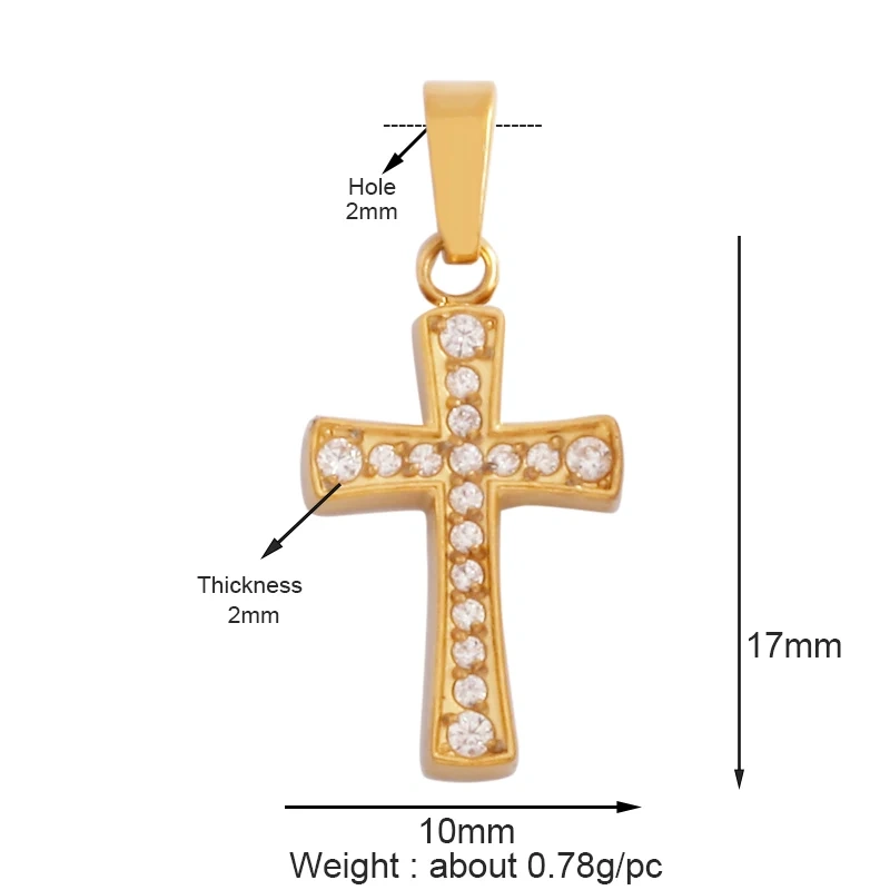 Religious Style Cross Charm Pendant,316 Stainless Steel Cubic Zirconia Jewelry Findings Necklace Bracelet Accessories Supplies