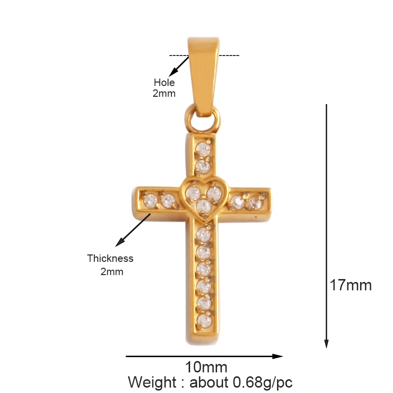 Religious Style Cross Charm Pendant,316 Stainless Steel Cubic Zirconia Jewelry Findings Necklace Bracelet Accessories Supplies