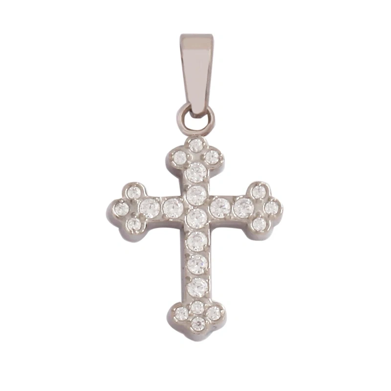 Religious Style Cross Charm Pendant,316 Stainless Steel Cubic Zirconia Jewelry Findings Necklace Bracelet Accessories Supplies
