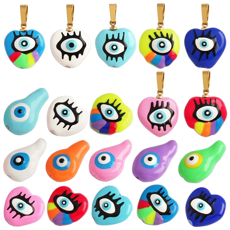 Trendy Unique Colourful Turkish Evil Luck Eye Charm Pendant,Love Heart DIY Bracelet Necklace Connector Components Supplies
