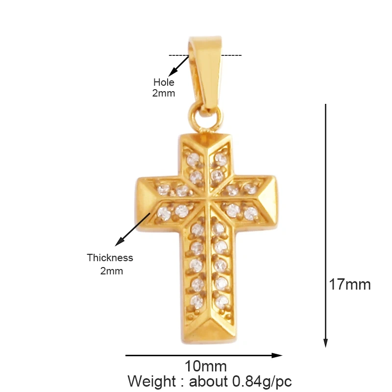 Religious Style Cross Charm Pendant,316 Stainless Steel Cubic Zirconia Jewelry Findings Necklace Bracelet Accessories Supplies