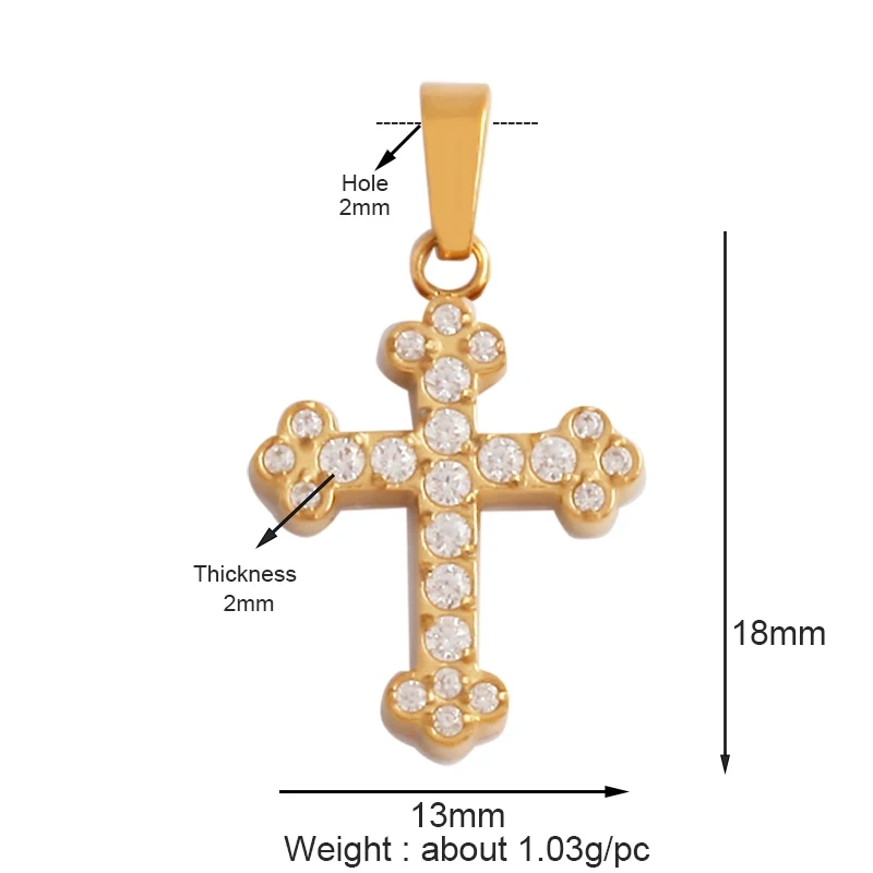 Religious Style Cross Charm Pendant,316 Stainless Steel Cubic Zirconia Jewelry Findings Necklace Bracelet Accessories Supplies