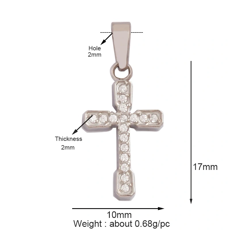 Religious Style Cross Charm Pendant,316 Stainless Steel Cubic Zirconia Jewelry Findings Necklace Bracelet Accessories Supplies