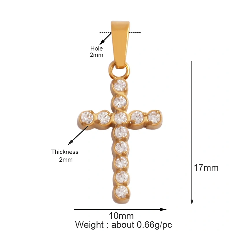 Religious Style Cross Charm Pendant,316 Stainless Steel Cubic Zirconia Jewelry Findings Necklace Bracelet Accessories Supplies