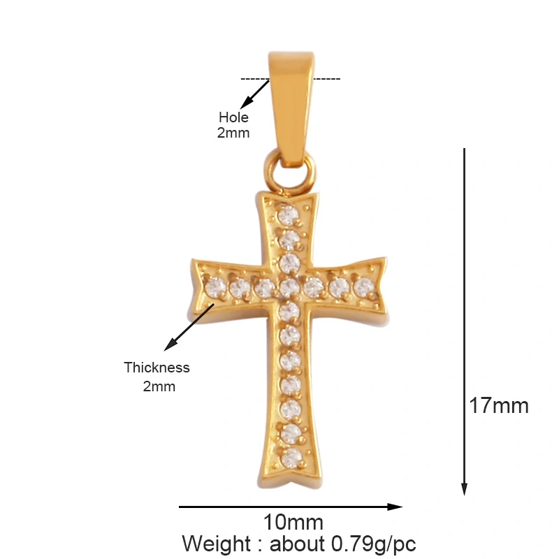 Religious Style Cross Charm Pendant,316 Stainless Steel Cubic Zirconia Jewelry Findings Necklace Bracelet Accessories Supplies