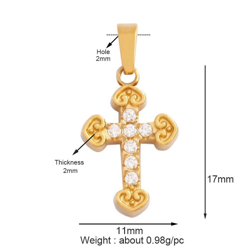 Religious Style Cross Charm Pendant,316 Stainless Steel Cubic Zirconia Jewelry Findings Necklace Bracelet Accessories Supplies