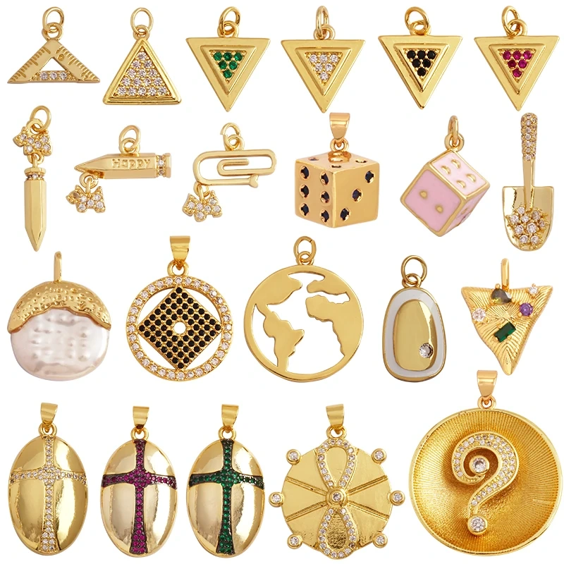 Trendy Triangle Oval Round Dice Geometry Charm Pendant,18K Gold Plated Necklace Bracelet for Jewelry Findings Daily Supplies