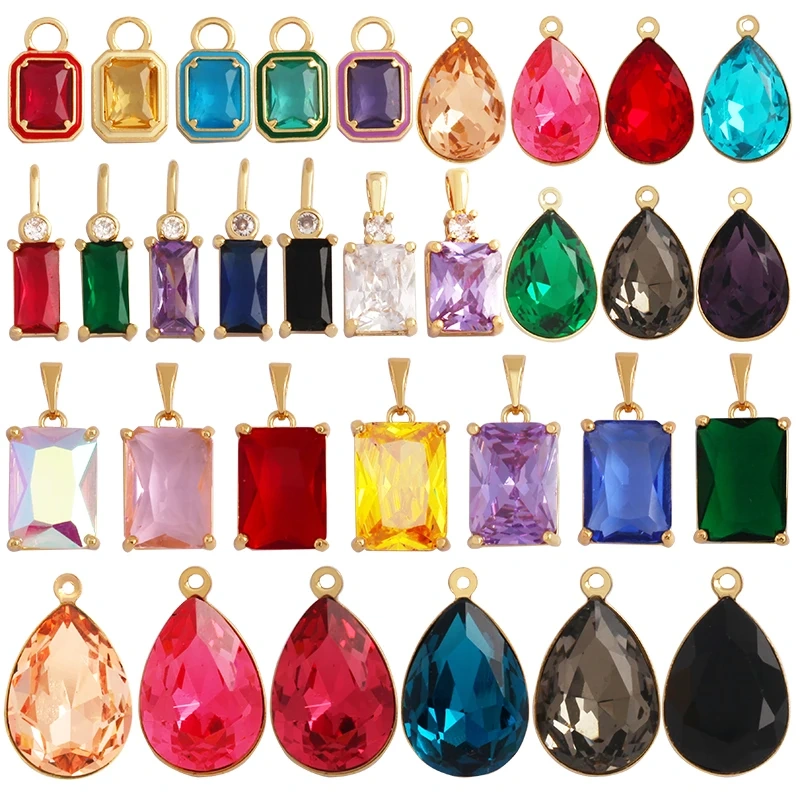 Geometry Bezel Charm Pendant with Glass,Earring Attachment,18K Gold Plated CZ Micro Pave Jewelry Findings Accessories Supplies