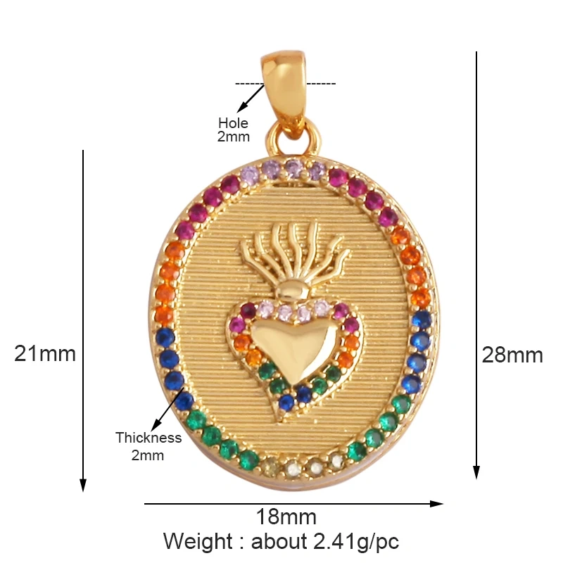 Trendy Rainbow Zircon Pearl Shell Love Heart Charm Pendant,Creative Angel 18K Gold Plated Jewelry Findings Accessories Supplies K42