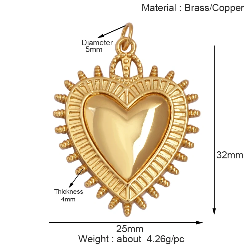 Trendy Rainbow Zircon Pearl Shell Love Heart Charm Pendant,Creative Angel 18K Gold Plated Jewelry Findings Accessories Supplies