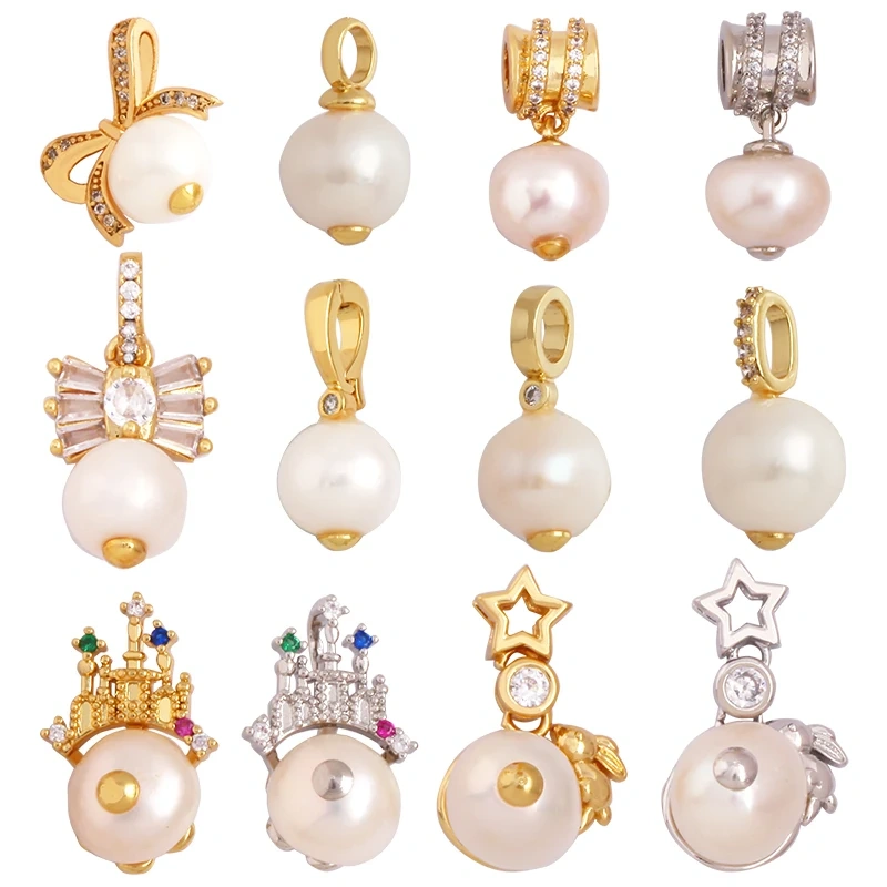 Classics Fashion Pearl 18K Gold Plated Bowknot Charm Pendant,Bracelet Earring Necklace Components Jewelry Findings Supplies