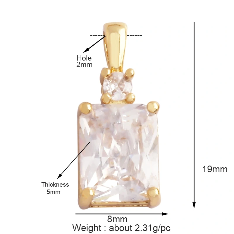 Geometry Bezel Charm Pendant with Glass,Earring Attachment,18K Gold Plated CZ Micro Pave Jewelry Findings Accessories Supplies