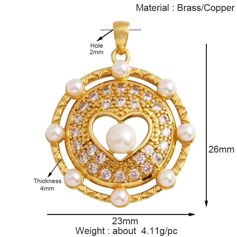 Trendy Rainbow Zircon Pearl Shell Love Heart Charm Pendant,Creative Angel 18K Gold Plated Jewelry Findings Accessories Supplies K42
