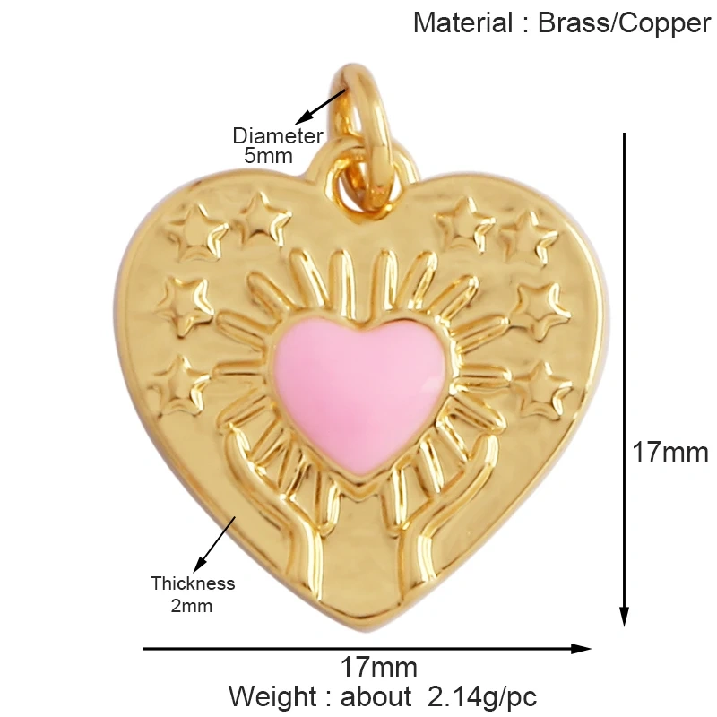 Trendy Rainbow Zircon Pearl Shell Love Heart Charm Pendant,Creative Angel 18K Gold Plated Jewelry Findings Accessories Supplies