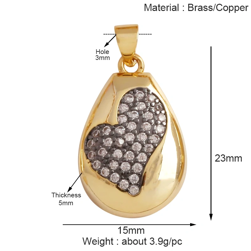 Trendy Rainbow Zircon Pearl Shell Love Heart Charm Pendant,Creative Angel 18K Gold Plated Jewelry Findings Accessories Supplies K42