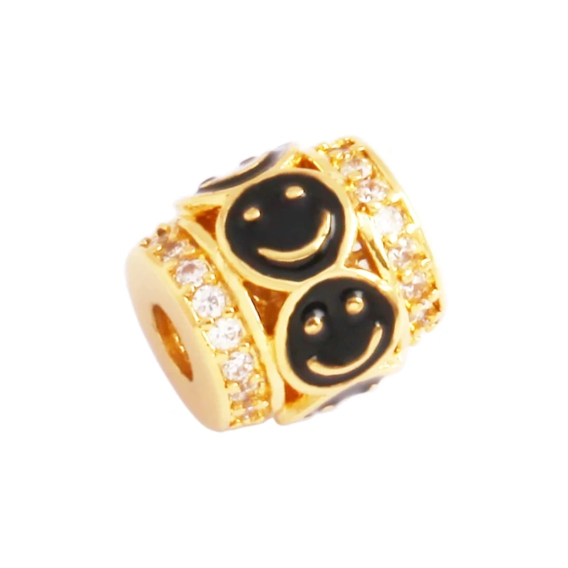 Enamel Turkish Evil Eye Happy Face Space Bead,Round DIY Gold Brass Colourful Bracelet Necklace Components Accessories Supplies