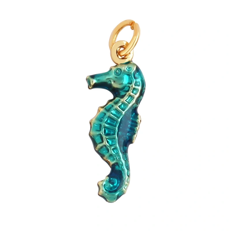 Trendy Multicolor Enamel Scallop Starfish Dolphin Seahorse Charm Necklace Pendant,Summer Beach Holiday Jewelry Components Supply L34