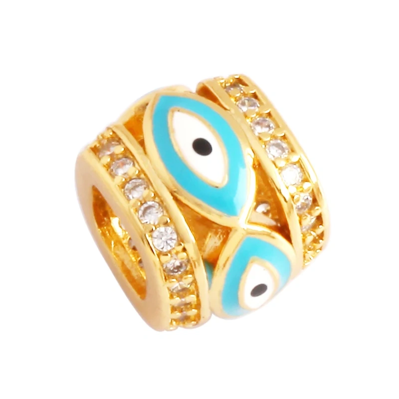 Enamel Turkish Evil Eye Happy Face Space Bead,Round DIY Gold Brass Colourful Bracelet Necklace Components Accessories Supplies M66