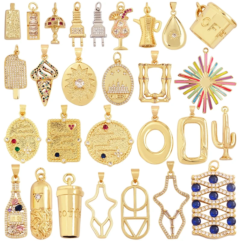 Trendy Perfume Bottle Coffee Cup Wine Glass Charm Pendant,18K Gold Plated Necklace Bracelet for Jewelry Findings Daily Supplies
