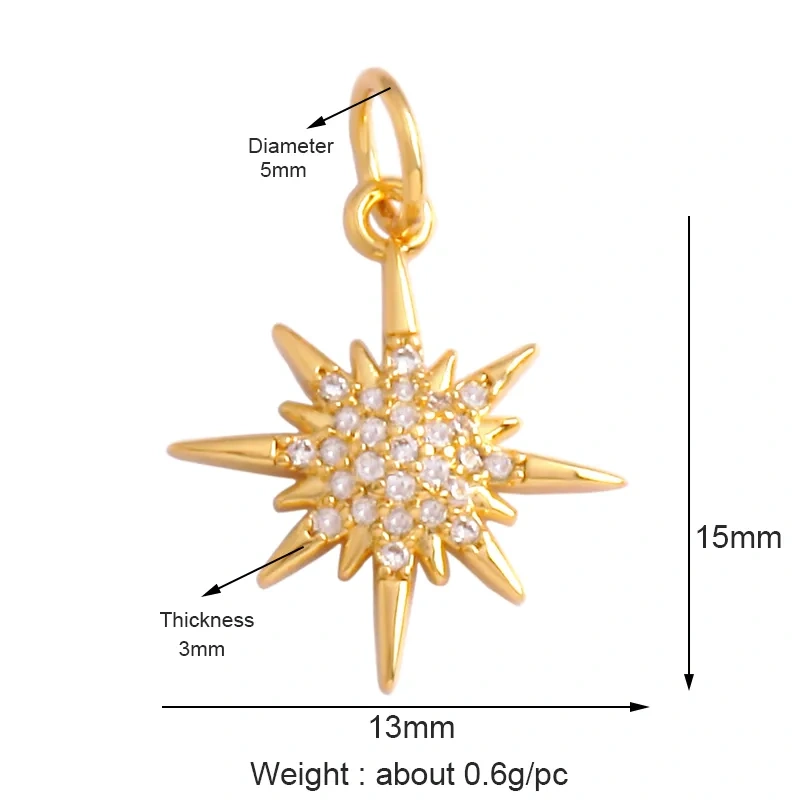 Trendy Star Moon Colorful Charm Pendant,Mini Five-Pointed Star 18K Gold Cubic Zirconia CZ Paved,Jewelry Necklace Accessories L09