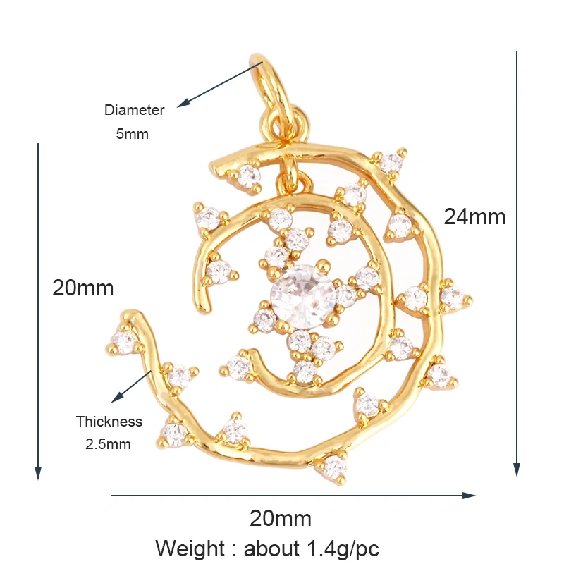 Trendy Sun Apollo Moon Star Shell Charm Pendant,Real Gold Plated Cubic Zirconia Paved,Jewelry Necklace Bracelet Accessories M56
