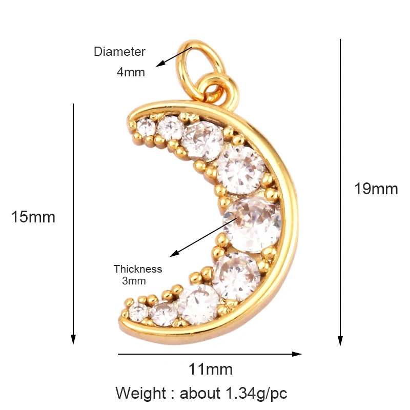 Trendy Sun Apollo Moon Star Shell Charm Pendant,Real Gold Plated Cubic Zirconia Paved,Jewelry Necklace Bracelet Accessories M56