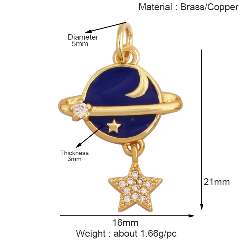 Trendy Shining Star Moon Sun Sea Charm Pendant,18K Gold Inlaid CZ Zirconia Jewelry Findings Necklace Bracelet Making Supply K52
