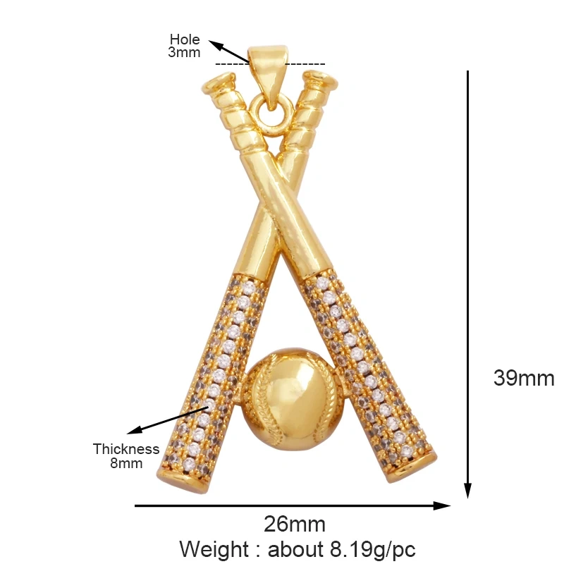 Trendy Sports Baseball Dumbbell Yoga Men's Boots Zirconia Paved Cloth Charm Pendant,18K Gold Necklace Craft Jewelry Supply L99