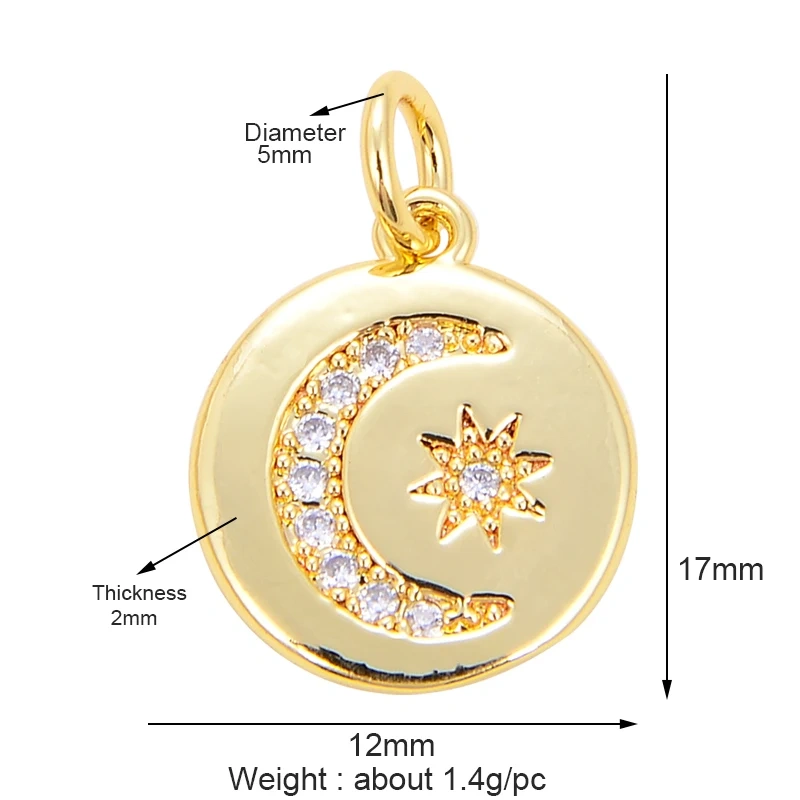Trendy Sun Apollo Moon Star Shell Charm Pendant,Real Gold Plated Cubic Zirconia Paved,Jewelry Necklace Bracelet Accessories M56