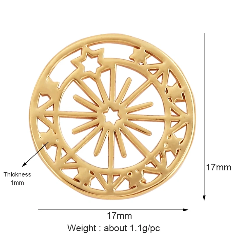 Trendy Sun Apollo Moon Star Shell Charm Pendant,Real Gold Plated Cubic Zirconia Paved,Jewelry Necklace Bracelet Accessories M56