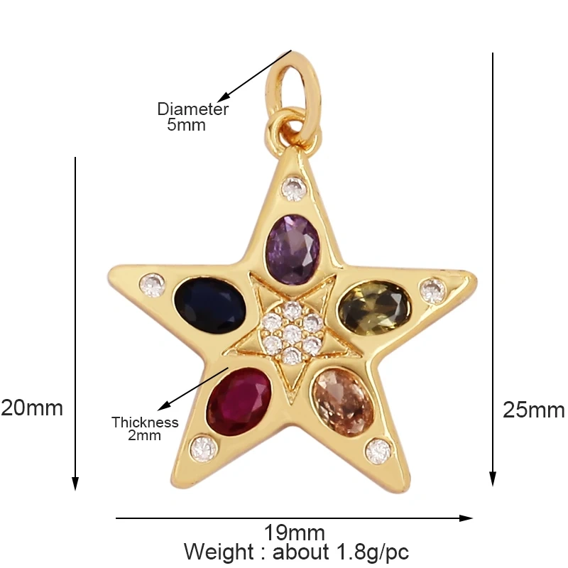 Love Heart Star Sun Flower OX Horn Dragon Zircon Charm Pendant,18K Gold Plated Jewelry Findings Necklace Accessories Supply L61