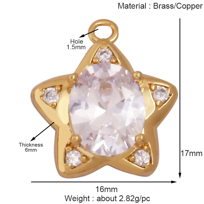 Trendy Shining Star Moon Sun Sea Charm Pendant,18K Gold Inlaid CZ Zirconia Jewelry Findings Necklace Bracelet Making Supply K52
