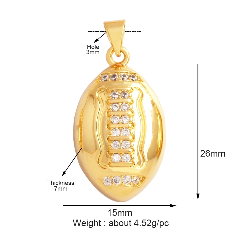 Trendy Sports Baseball Dumbbell Yoga Men's Boots Zirconia Paved Cloth Charm Pendant,18K Gold Necklace Craft Jewelry Supply L99