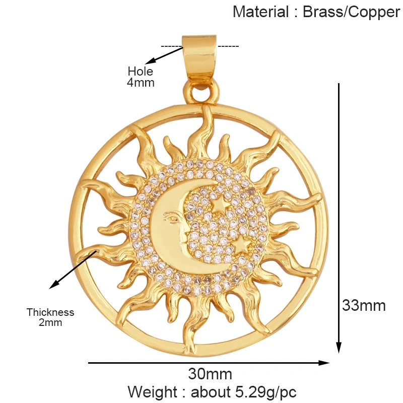 Trendy Shining Star Moon Sun Sea Charm Pendant,18K Gold Inlaid CZ Zirconia Jewelry Findings Necklace Bracelet Making Supply K52