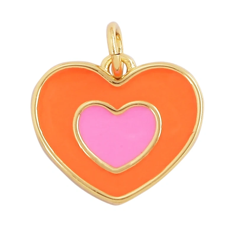 Trendy Colourful Enamel Dripping Oil Love Heart Charm Pendant,Cute Rainbow Round Coin Jewelry Necklace Accessories Supply L28