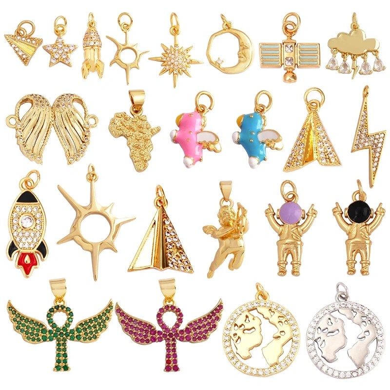 Trendy Star Moon Colorful Charm Pendant,Mini Five-Pointed Star 18K Gold Cubic Zirconia CZ Paved,Jewelry Necklace Accessories L09