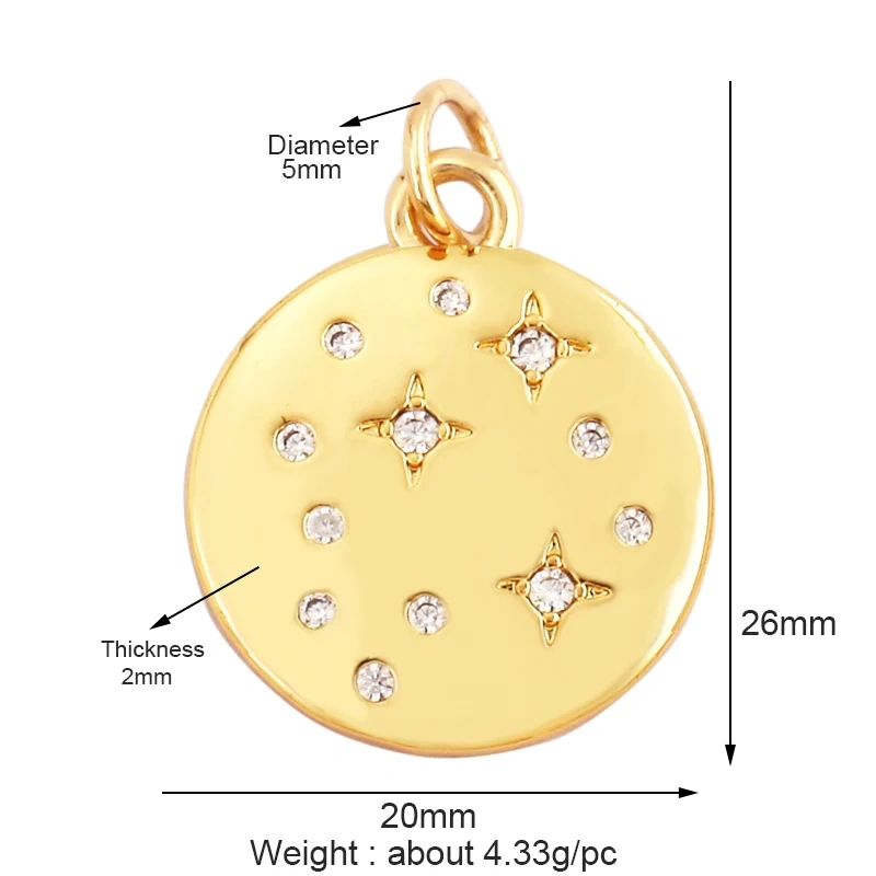 Trendy Sun Apollo Moon Star Shell Charm Pendant,Real Gold Plated Cubic Zirconia Paved,Jewelry Necklace Bracelet Accessories M56