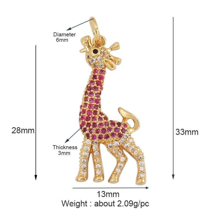 Unique Fine Bear Cow Unicorn Rabbit Giraffe Dinosaur Camel Fox Animal Charm Pendant,Cute 18K Gold Necklace Bracelet Jewelry Supply L43