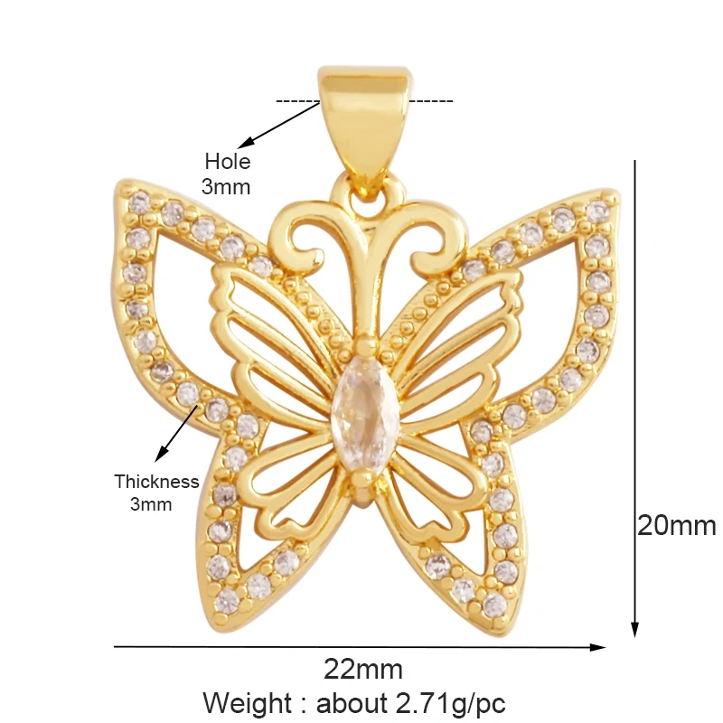 Trendy Butterfly Dragonfly Bird Bee Spider Animal Charm Pendant,Cute 18K Gold Necklace Bracelet for Handmade Jewelry Supply L43