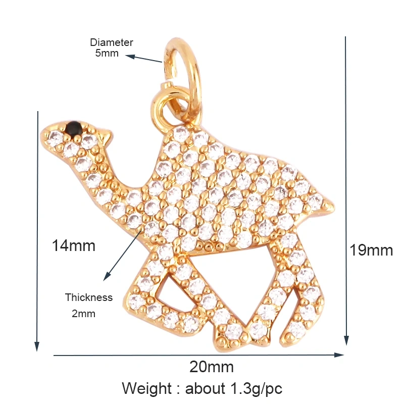 Unique Fine Bear Cow Unicorn Rabbit Giraffe Dinosaur Camel Fox Animal Charm Pendant,Cute 18K Gold Necklace Bracelet Jewelry Supply L43
