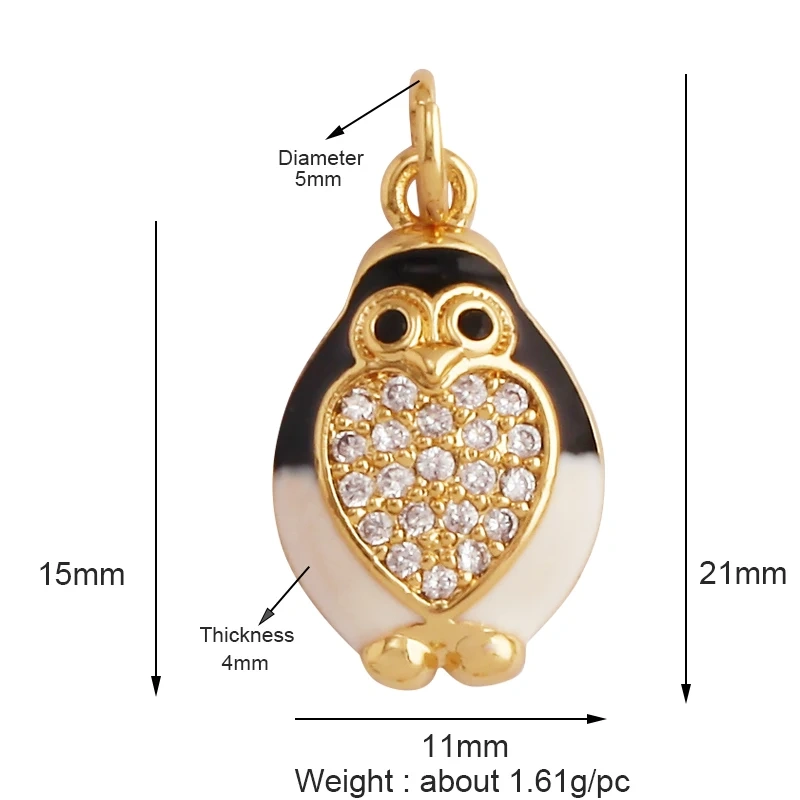 Fine Bird Cat Rabbit Owl Fox Animal Charm Pendant,Unique Bear Elephant 18K Gold Zircon Necklace Bracelet for Jewelry Supply L43